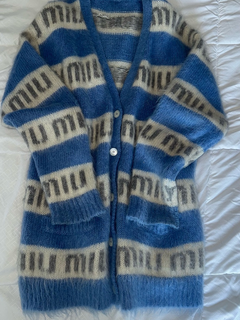 Miu Miu Blue and Cream Striped Mohair Knit